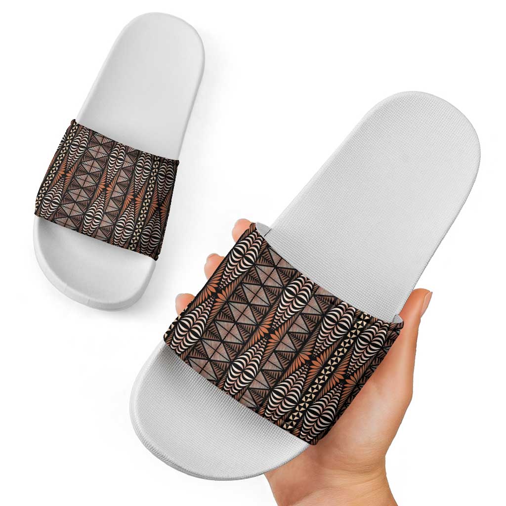 Malo e lelei Tonga Slide Sandals Tongan Ngatu Vintage Brown - Polynesian Pride