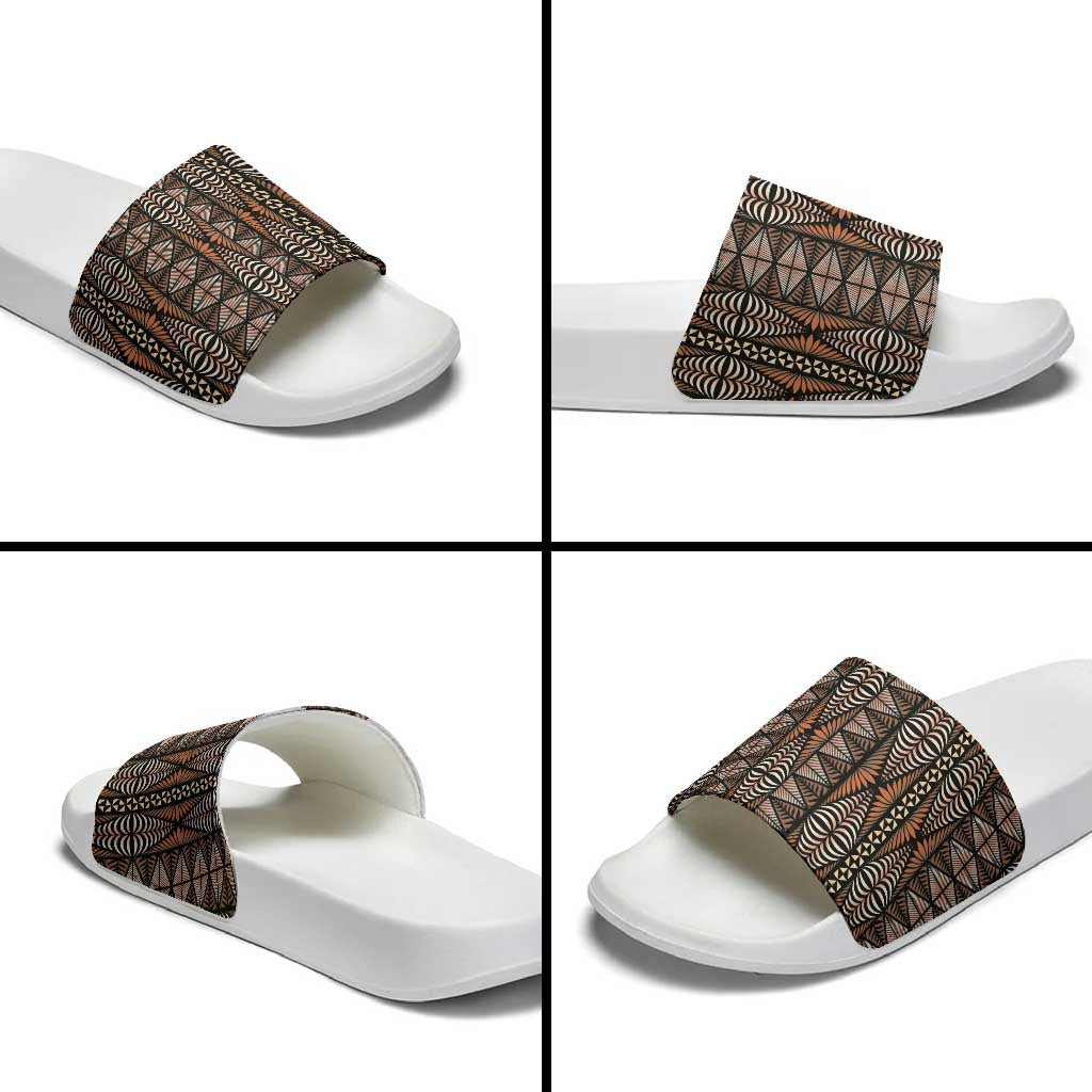 Malo e lelei Tonga Slide Sandals Tongan Ngatu Vintage Brown - Polynesian Pride