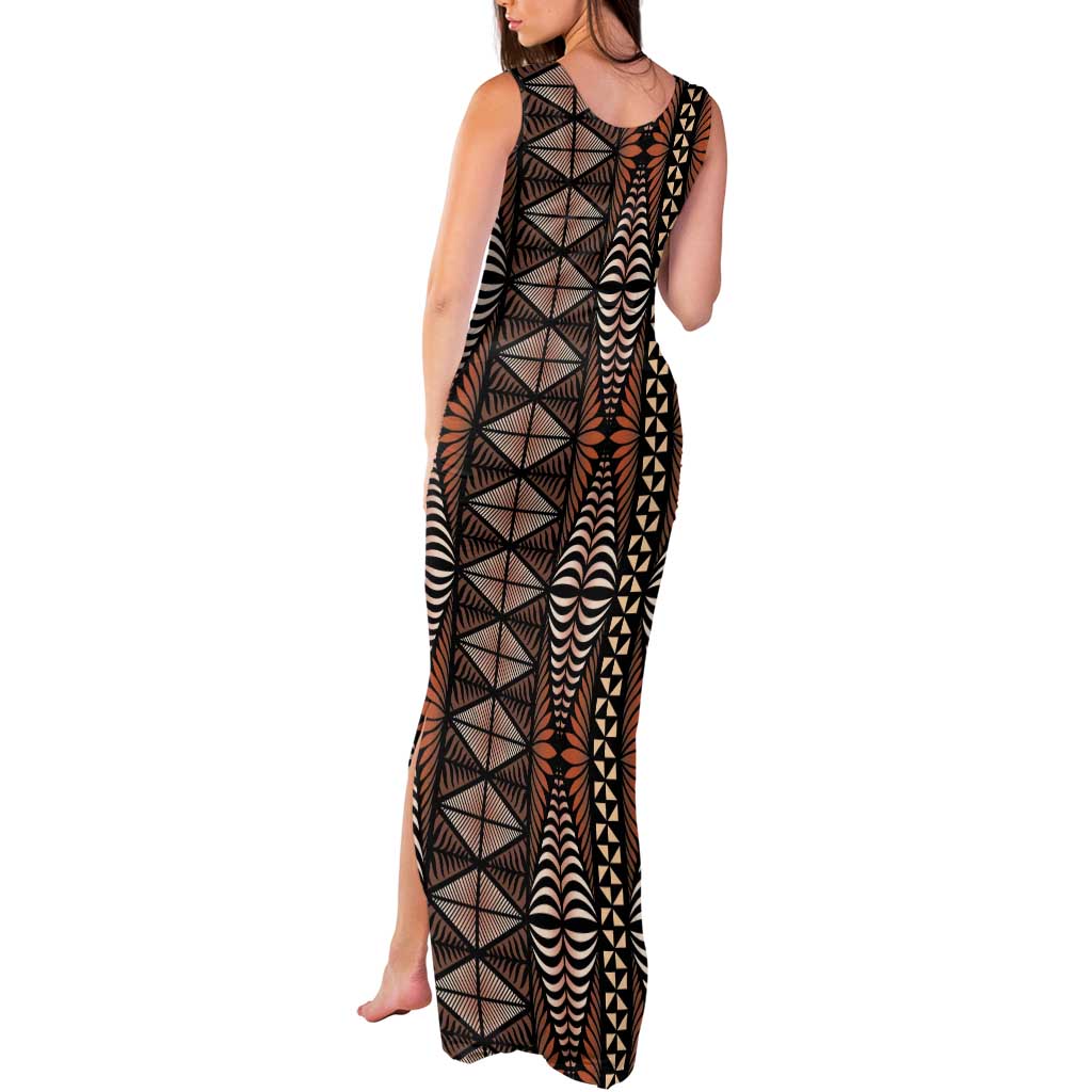 Malo e lelei Tonga Tank Maxi Dress Tongan Ngatu Vintage Brown - Polynesian Pride