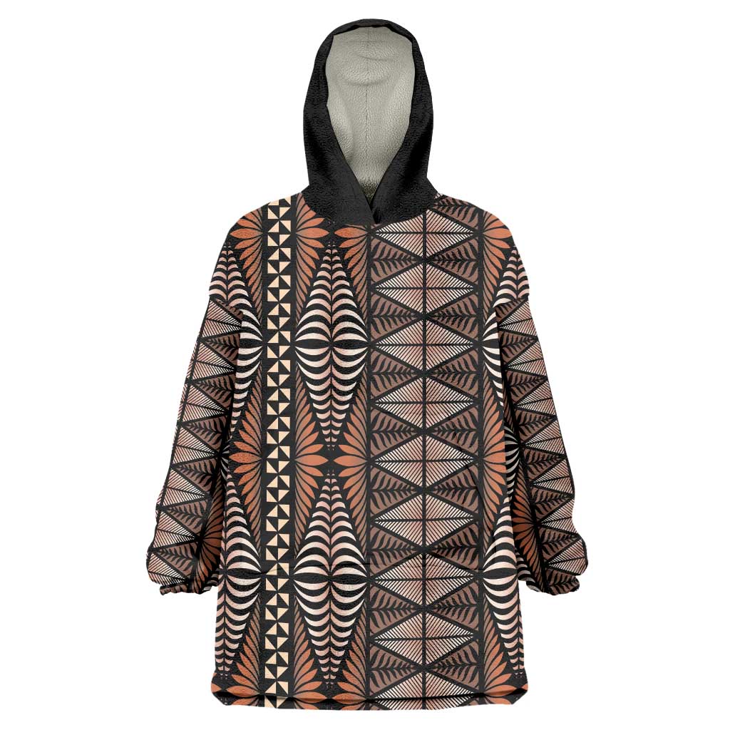 Malo e lelei Tonga Wearable Blanket Hoodie Tongan Ngatu Vintage Brown - Polynesian Pride