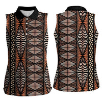 Malo e lelei Tonga Women Sleeveless Polo Shirt Tongan Ngatu Vintage Brown LT14 - Polynesian Pride