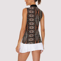 Malo e lelei Tonga Women Sleeveless Polo Shirt Tongan Ngatu Vintage Brown LT14 - Polynesian Pride