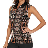 Malo e lelei Tonga Women Sleeveless Polo Shirt Tongan Ngatu Vintage Brown LT14 - Polynesian Pride