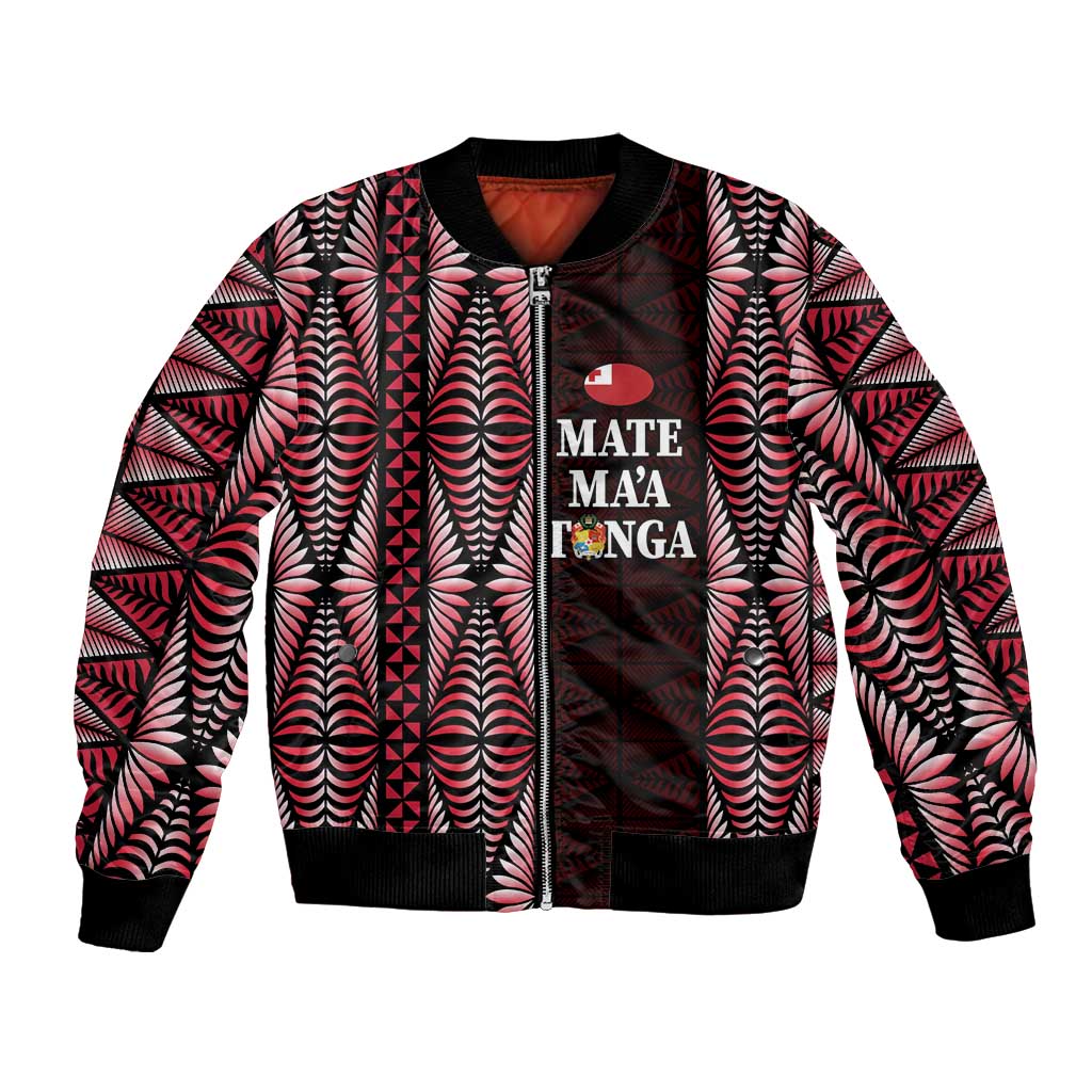 Tonga Rugby Personalised Bomber Jacket 2025 Mate Maa Tonga Ngatu Motif LT14 Unisex Red - Polynesian Pride