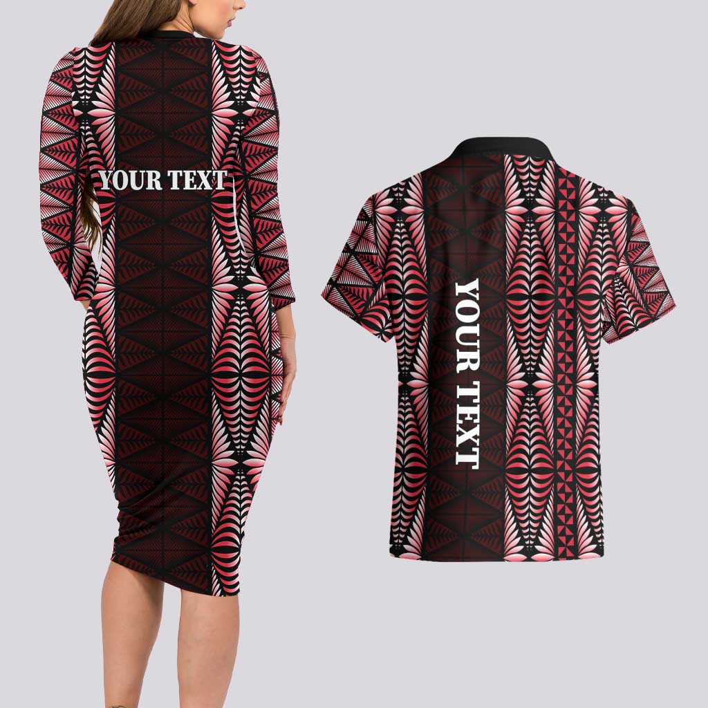 Tonga Rugby Personalised Couples Matching Long Sleeve Bodycon Dress and Hawaiian Shirt 2025 Mate Maa Tonga Ngatu Motif LT14 - Polynesian Pride