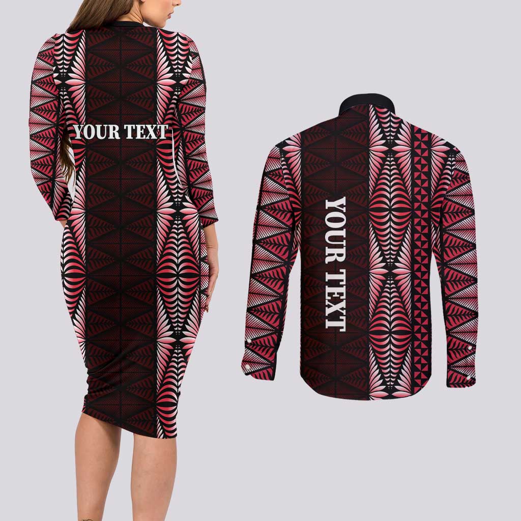 Tonga Rugby Personalised Couples Matching Long Sleeve Bodycon Dress and Long Sleeve Button Shirt 2025 Mate Maa Tonga Ngatu Motif LT14 - Polynesian Pride