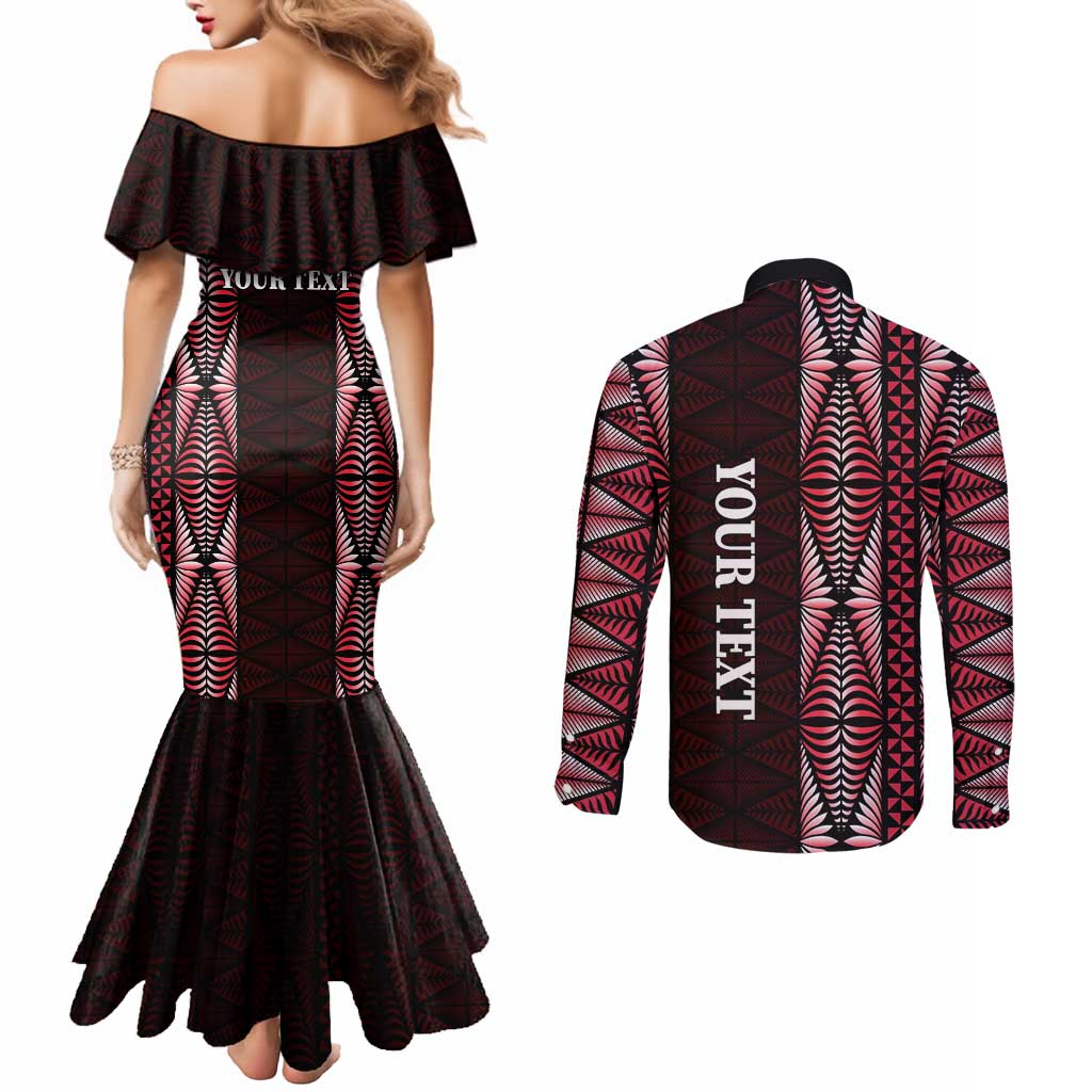 Tonga Rugby Personalised Couples Matching Mermaid Dress and Long Sleeve Button Shirt 2025 Mate Maa Tonga Ngatu Motif LT14 - Polynesian Pride