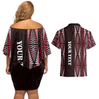 Tonga Rugby Personalised Couples Matching Off Shoulder Short Dress and Hawaiian Shirt 2025 Mate Maa Tonga Ngatu Motif LT14 - Polynesian Pride