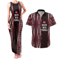 Tonga Rugby Personalised Couples Matching Tank Maxi Dress and Hawaiian Shirt 2025 Mate Maa Tonga Ngatu Motif LT14 Red - Polynesian Pride