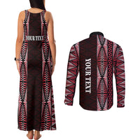 Tonga Rugby Personalised Couples Matching Tank Maxi Dress and Long Sleeve Button Shirt 2025 Mate Maa Tonga Ngatu Motif LT14 - Polynesian Pride