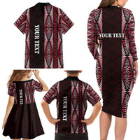 Tonga Rugby Personalised Family Matching Long Sleeve Bodycon Dress and Hawaiian Shirt 2025 Mate Maa Tonga Ngatu Motif LT14 - Polynesian Pride