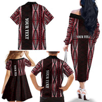 Tonga Rugby Personalised Family Matching Off The Shoulder Long Sleeve Dress and Hawaiian Shirt 2025 Mate Maa Tonga Ngatu Motif LT14 - Polynesian Pride