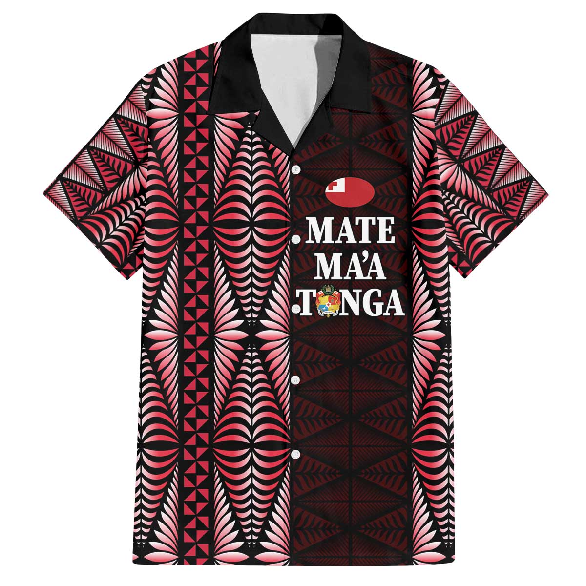 Tonga Rugby Personalised Family Matching Off The Shoulder Long Sleeve Dress and Hawaiian Shirt 2025 Mate Maa Tonga Ngatu Motif LT14 Dad's Shirt - Short Sleeve Red - Polynesian Pride