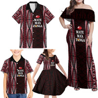 Tonga Rugby Personalised Family Matching Off Shoulder Maxi Dress and Hawaiian Shirt 2025 Mate Maa Tonga Ngatu Motif LT14 - Polynesian Pride