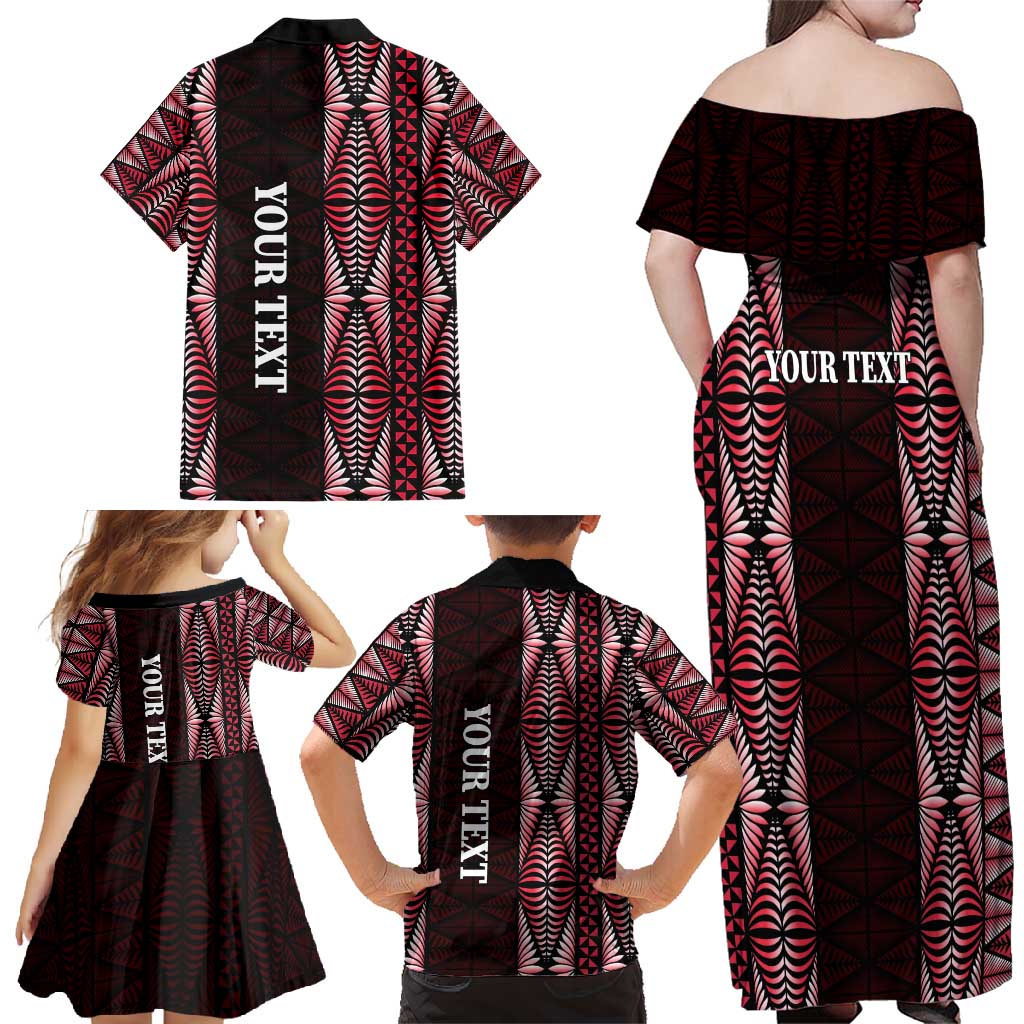 Tonga Rugby Personalised Family Matching Off Shoulder Maxi Dress and Hawaiian Shirt 2025 Mate Maa Tonga Ngatu Motif LT14 - Polynesian Pride