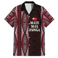 Tonga Rugby Personalised Family Matching Off Shoulder Maxi Dress and Hawaiian Shirt 2025 Mate Maa Tonga Ngatu Motif LT14 Dad's Shirt - Short Sleeve Red - Polynesian Pride