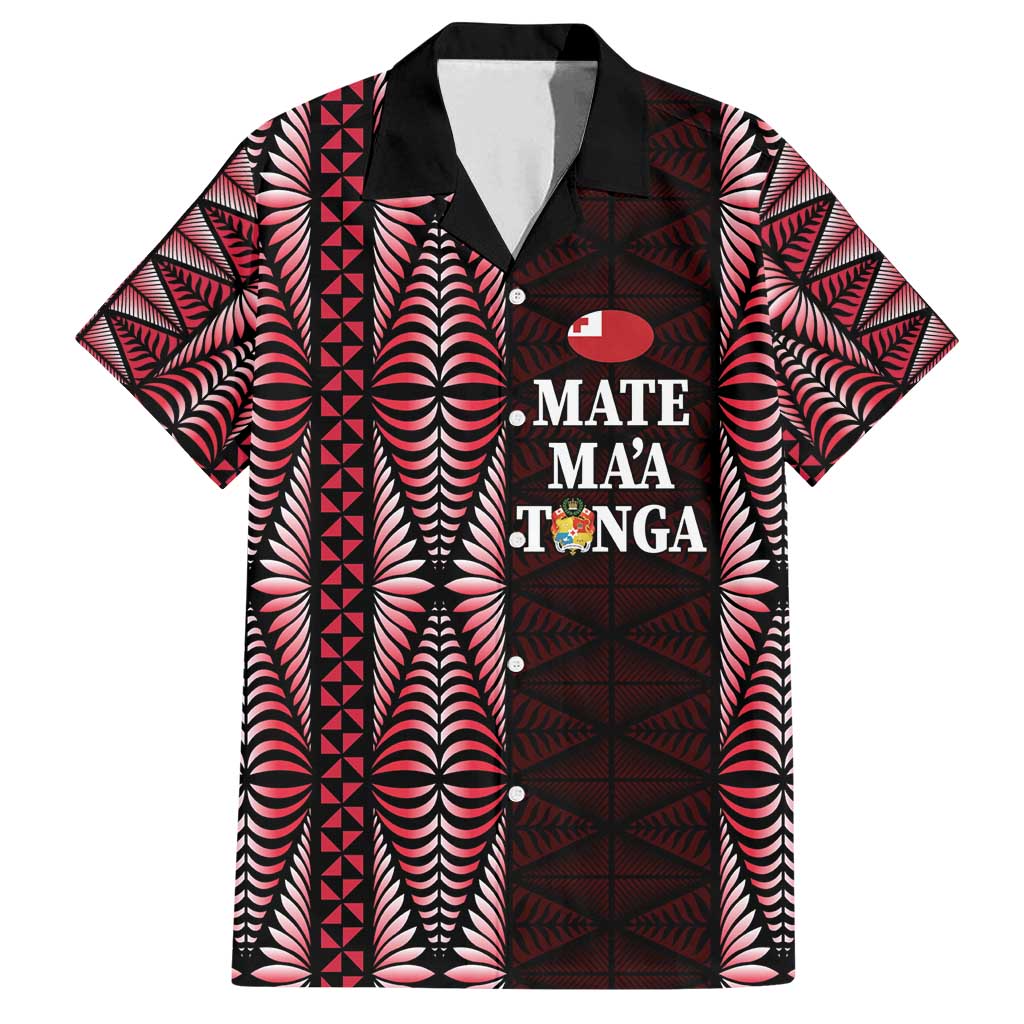 Tonga Rugby Personalised Family Matching Off Shoulder Short Dress and Hawaiian Shirt 2025 Mate Maa Tonga Ngatu Motif LT14 Dad's Shirt - Short Sleeve Red - Polynesian Pride