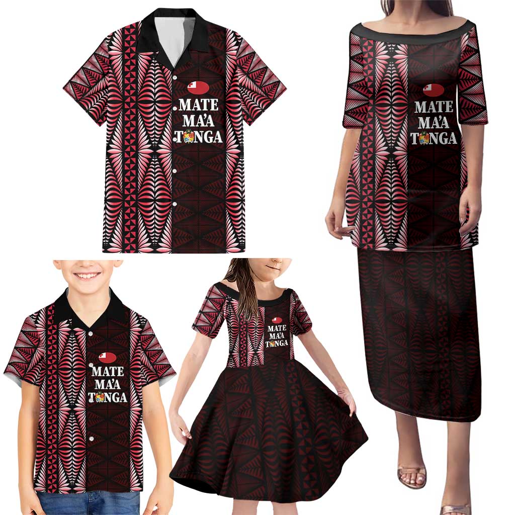 Tonga Rugby Personalised Family Matching Puletasi and Hawaiian Shirt 2025 Mate Maa Tonga Ngatu Motif LT14 - Polynesian Pride