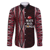 Tonga Rugby Personalised Family Matching Puletasi and Hawaiian Shirt 2025 Mate Maa Tonga Ngatu Motif LT14 Dad's Shirt - Long Sleeve Red - Polynesian Pride