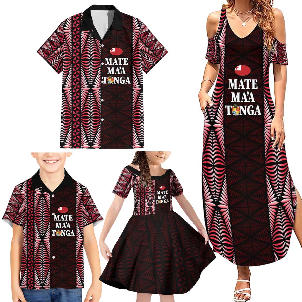 Tonga Rugby Personalised Family Matching Summer Maxi Dress and Hawaiian Shirt 2025 Mate Maa Tonga Ngatu Motif LT14 - Polynesian Pride