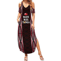 Tonga Rugby Personalised Family Matching Summer Maxi Dress and Hawaiian Shirt 2025 Mate Maa Tonga Ngatu Motif LT14 Mom's Dress Red - Polynesian Pride