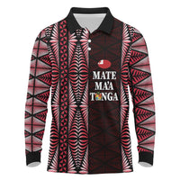 Tonga Rugby Personalised Long Sleeve Polo Shirt 2025 Mate Maa Tonga Ngatu Motif LT14 Red - Polynesian Pride