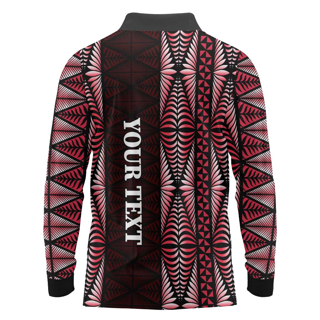 Tonga Rugby Personalised Long Sleeve Polo Shirt 2025 Mate Maa Tonga Ngatu Motif LT14 - Polynesian Pride
