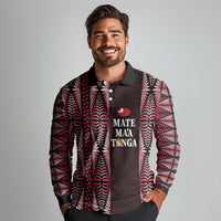 Tonga Rugby Personalised Long Sleeve Polo Shirt 2025 Mate Maa Tonga Ngatu Motif LT14 - Polynesian Pride
