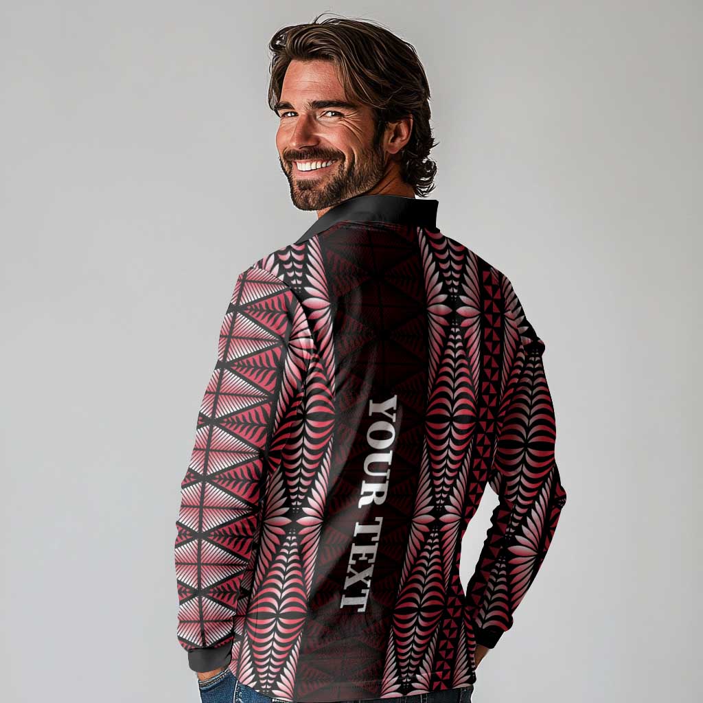Tonga Rugby Personalised Long Sleeve Polo Shirt 2025 Mate Maa Tonga Ngatu Motif LT14 - Polynesian Pride