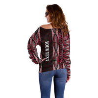 Tonga Rugby Personalised Off Shoulder Sweater 2025 Mate Maa Tonga Ngatu Motif - Polynesian Pride