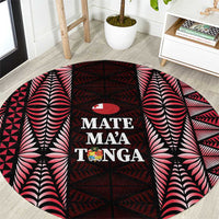 Tonga Rugby Round Carpet 2025 Mate Maa Tonga Ngatu Motif LT14 Red - Polynesian Pride