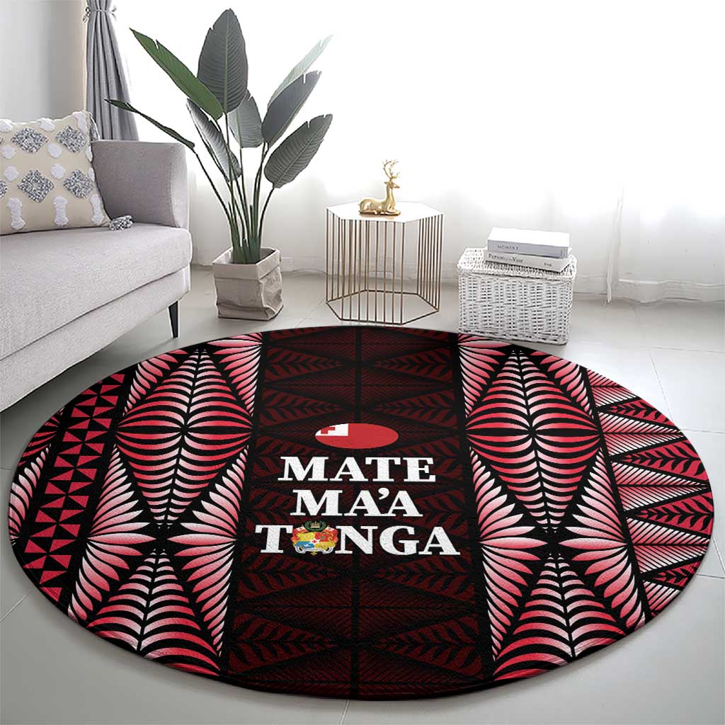Tonga Rugby Round Carpet 2025 Mate Maa Tonga Ngatu Motif LT14 - Polynesian Pride