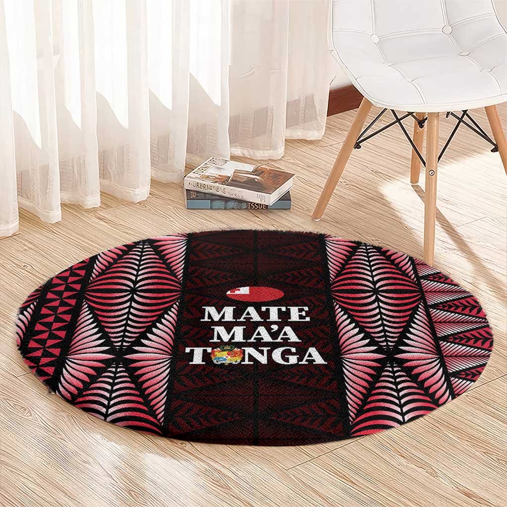 Tonga Rugby Round Carpet 2025 Mate Maa Tonga Ngatu Motif LT14 - Polynesian Pride