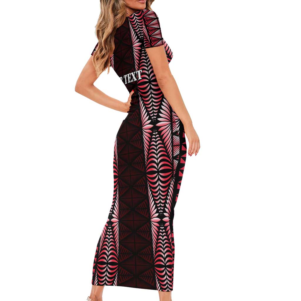 Tonga Rugby Personalised Short Sleeve Bodycon Dress 2025 Mate Maa Tonga Ngatu Motif - Polynesian Pride