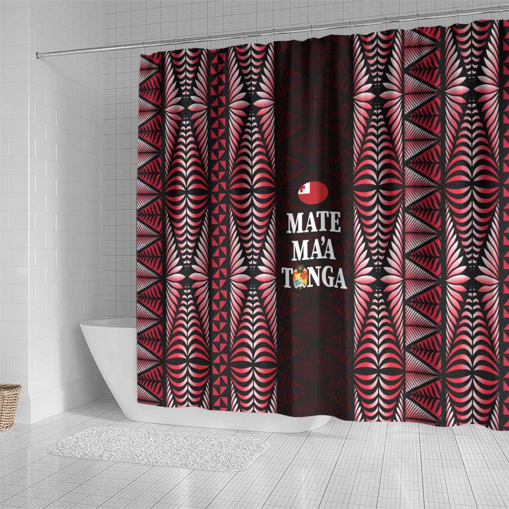Tonga Rugby Shower Curtain 2025 Mate Maa Tonga Ngatu Motif LT14 - Polynesian Pride