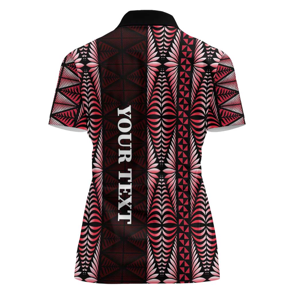 Tonga Rugby Personalised Women Polo Shirt 2025 Mate Maa Tonga Ngatu Motif - Polynesian Pride
