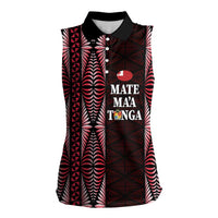Tonga Rugby Personalised Women Sleeveless Polo Shirt 2025 Mate Maa Tonga Ngatu Motif LT14 Female Red - Polynesian Pride
