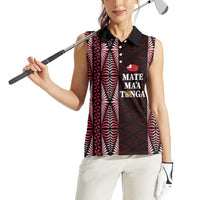 Tonga Rugby Personalised Women Sleeveless Polo Shirt 2025 Mate Maa Tonga Ngatu Motif LT14 - Polynesian Pride