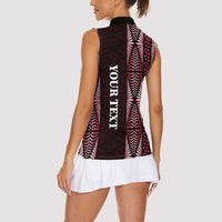 Tonga Rugby Personalised Women Sleeveless Polo Shirt 2025 Mate Maa Tonga Ngatu Motif LT14 - Polynesian Pride