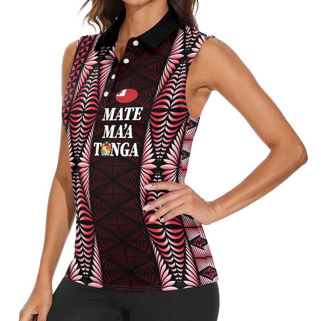 Tonga Rugby Personalised Women Sleeveless Polo Shirt 2025 Mate Maa Tonga Ngatu Motif LT14 - Polynesian Pride