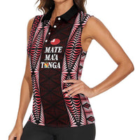 Tonga Rugby Personalised Women Sleeveless Polo Shirt 2025 Mate Maa Tonga Ngatu Motif LT14 - Polynesian Pride