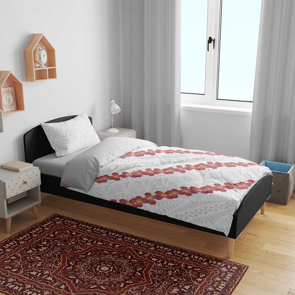 White Sunday Tonga Fakame Bedding Set Tongan Ngatu Heilala Lei - Polynesian Pride