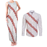White Sunday Tonga Fakame Couples Matching Tank Maxi Dress and Long Sleeve Button Shirt Tongan Ngatu Heilala Lei LT14 White - Polynesian Pride