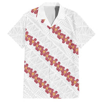 White Sunday Tonga Fakame Family Matching Long Sleeve Bodycon Dress and Hawaiian Shirt Tongan Ngatu Heilala Lei LT14 Dad's Shirt - Short Sleeve White - Polynesian Pride