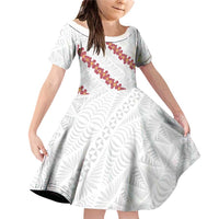 White Sunday Tonga Fakame Family Matching Off Shoulder Short Dress and Hawaiian Shirt Tongan Ngatu Heilala Lei LT14 Daughter's Dress White - Polynesian Pride