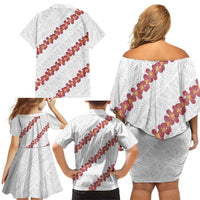 White Sunday Tonga Fakame Family Matching Off Shoulder Short Dress and Hawaiian Shirt Tongan Ngatu Heilala Lei LT14 - Polynesian Pride