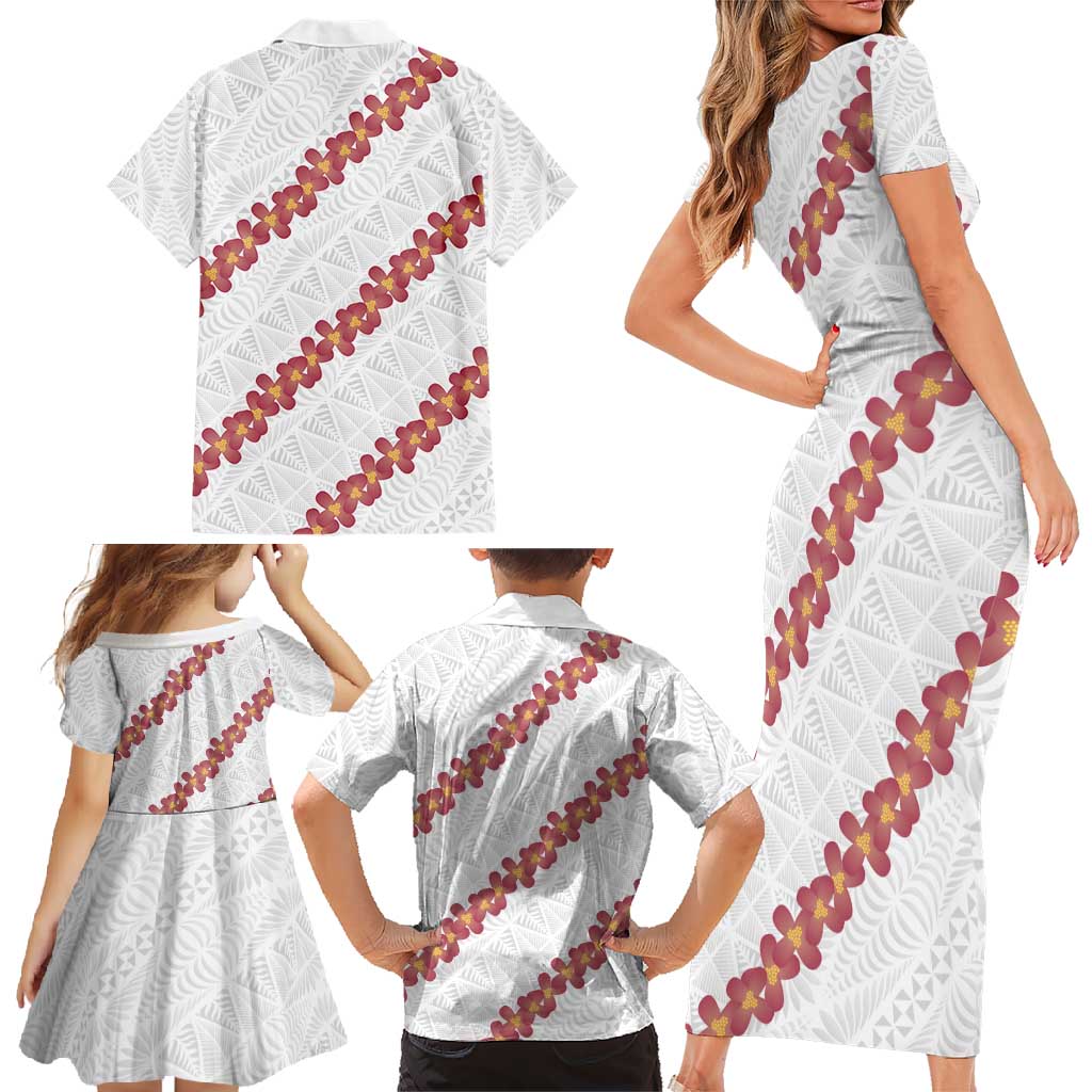 White Sunday Tonga Fakame Family Matching Short Sleeve Bodycon Dress and Hawaiian Shirt Tongan Ngatu Heilala Lei LT14 - Polynesian Pride