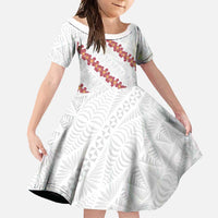 White Sunday Tonga Fakame Family Matching Summer Maxi Dress and Hawaiian Shirt Tongan Ngatu Heilala Lei LT14 Daughter's Dress White - Polynesian Pride