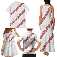 White Sunday Tonga Fakame Family Matching Tank Maxi Dress and Hawaiian Shirt Tongan Ngatu Heilala Lei LT14 - Polynesian Pride