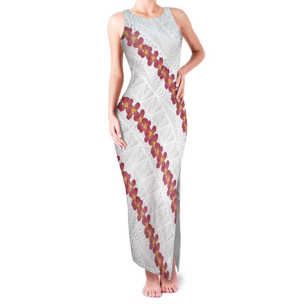 White Sunday Tonga Fakame Family Matching Tank Maxi Dress and Hawaiian Shirt Tongan Ngatu Heilala Lei LT14 Mom's Dress White - Polynesian Pride